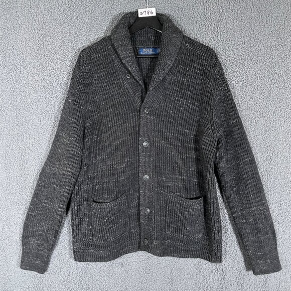 Polo Ralph Lauren Shawl Collar Knit Cardigan Sweater - Men's Size M - Black Gray - Picture 1 of 10